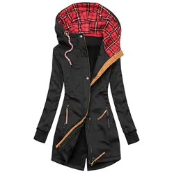 2023 New Autumn Winter Women Long Sleeve Coat Zip Irregular Floral Print Hood Jacket Elegant Plaid Outwear Coats Chaqueta Mujer