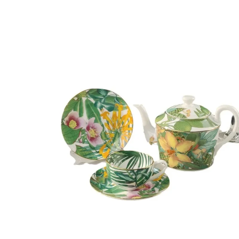 

Green Plant Afternoon Tea Set 7-piece Tropical Rainforest Series Western Food Plate Tableware Set Tableware