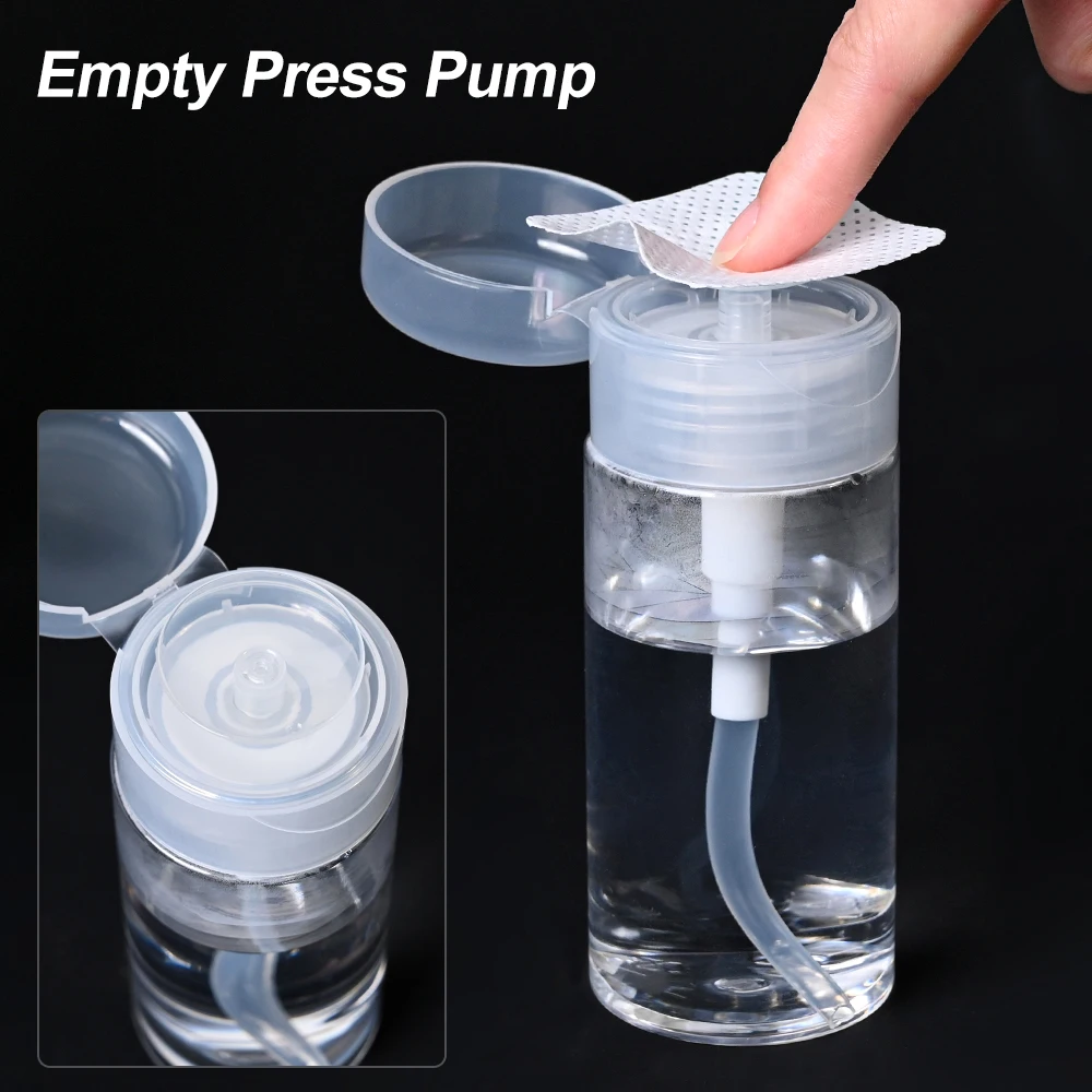 1PC לדחוף-למטה משאבת ריקה מנפק לק אלכוהול נוזלי מסיר אלכוהול מסיר בקבוק מנקה בקבוק מילוי מסמר אמנות כלים 100/150/200/230 מ