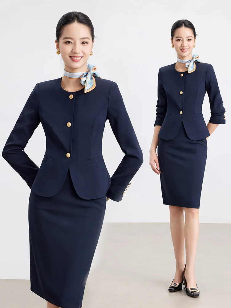 Gray Professional Suit Set for Women Spring Autumn High End Elegant Jewelry Store Beauty Salon Work Uniform Commute Style