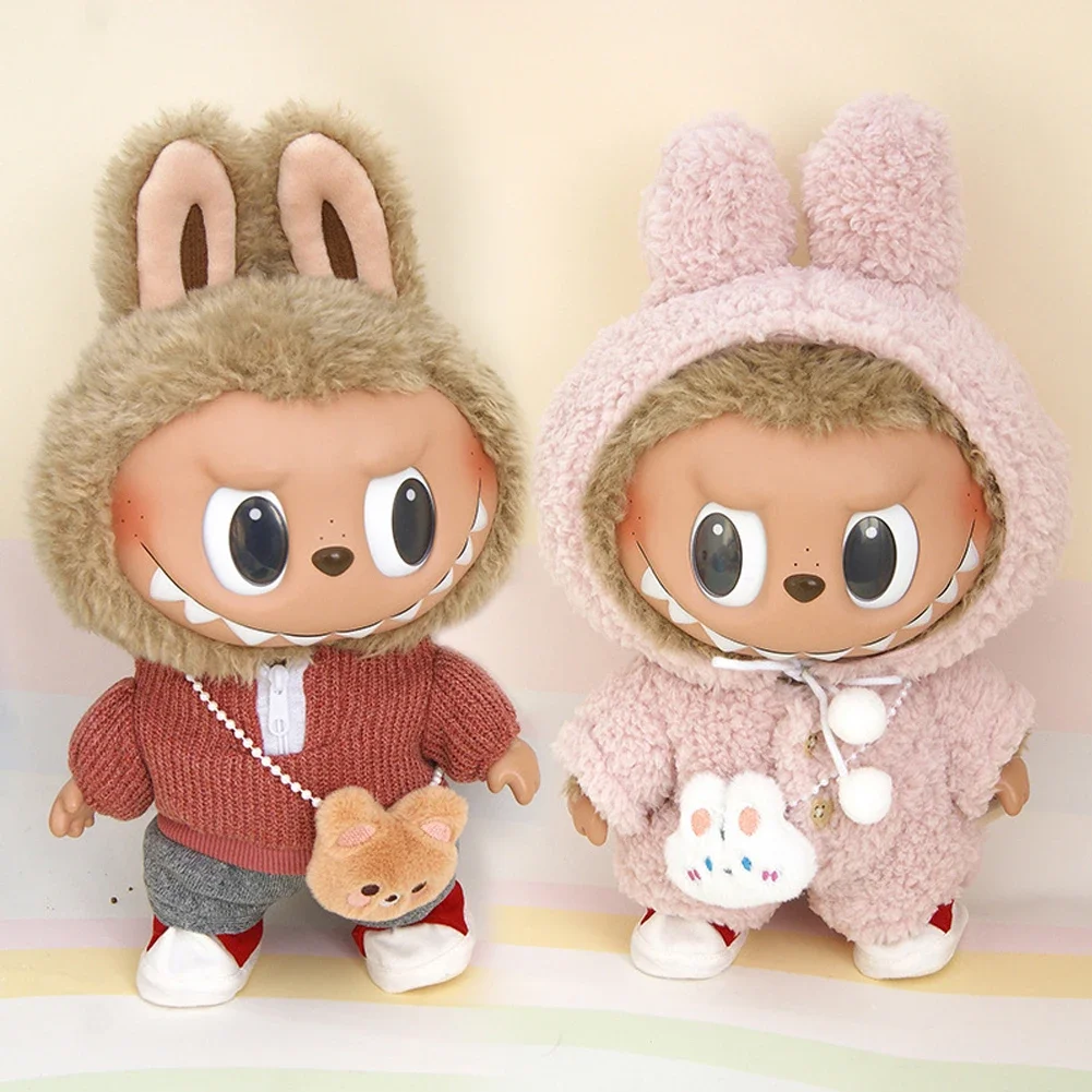 

38cm Labubu Doll Shirts Sweater Hat Cartoon Plush Doll Replacement Outfit Playing House Accessories Mini Clothes