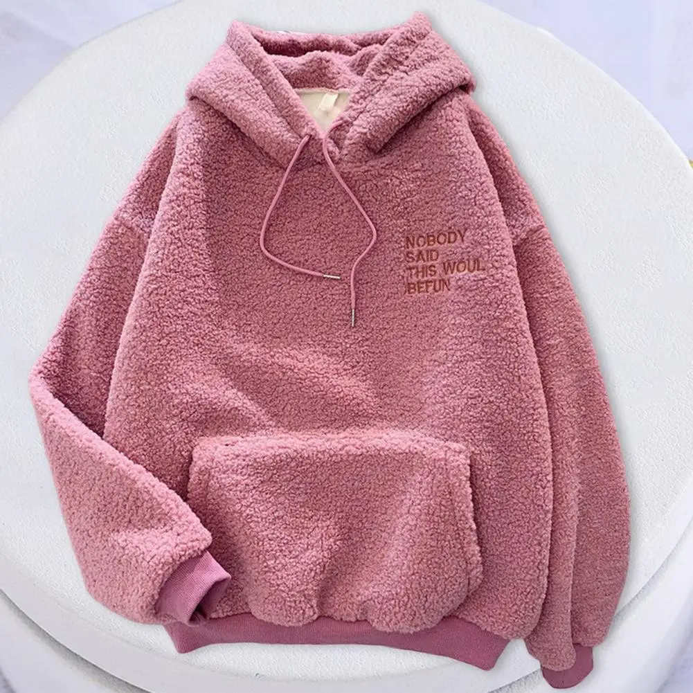 Kapuzen oberteil gemütlicher Herbst Winter Damen Hoodie mit Kordel zug Patch Tasche warmer Fleece Pullover mit Briefs tickerei für Kälte