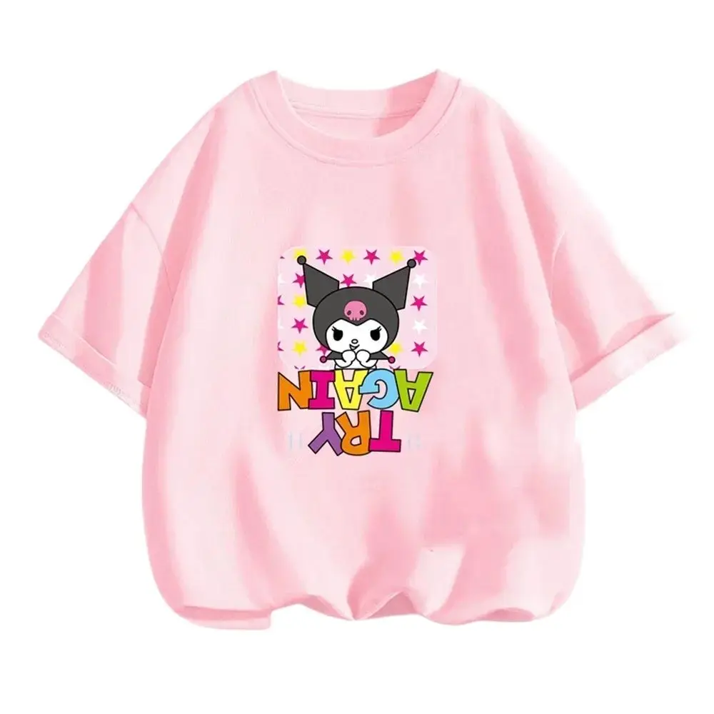 Summer Kids Clothes for Girls Cute Cartoon Kuromi Short Sleeve T Shirts Toddler Girls Trucksuit Sleeves Tee Kawaii Casual Tops