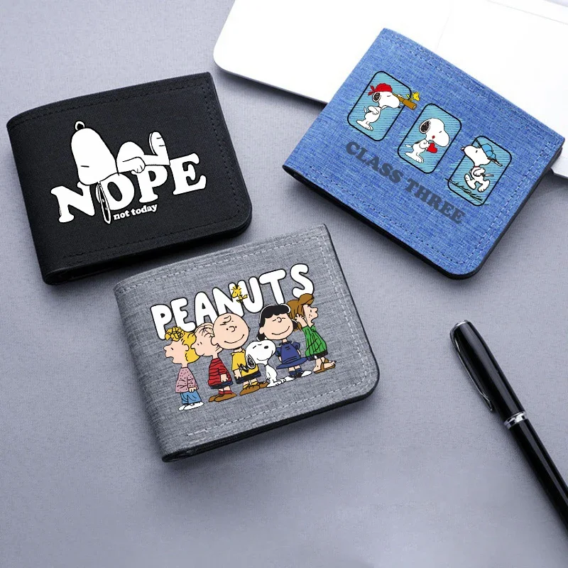 Cartoon Snoopyed Wallet Men Short Bifold Folding Nylon Purse Fashion Credit Card Holder Hombre Business Leisure Simplicity Bags