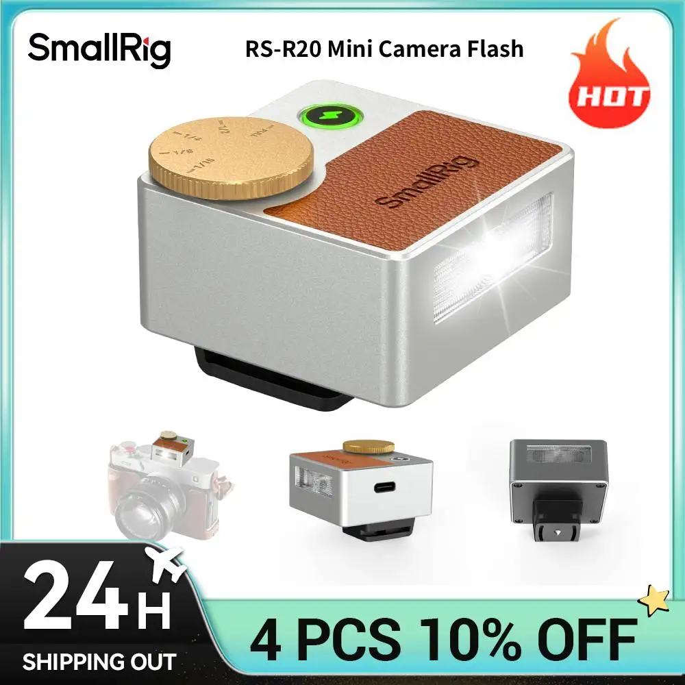 Flash para Cámara Pequeño SmallRig RS-R20 para Fuji X100, Ricoh GR, Nikon y Sony, Estilo Retro de Aluminio, GN8-10, 5 Niveles, 1/1-1/16