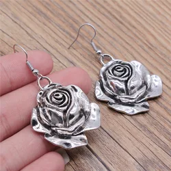 Fashion Handmade Antique Silver Color Rose Pendant Earrings Dropshipping Drop Earrings