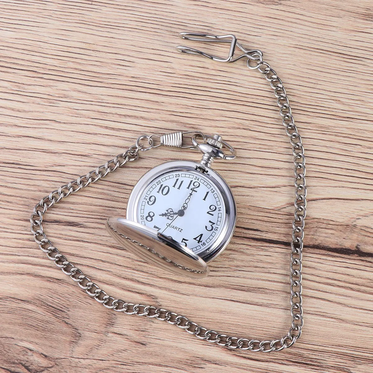 Vintage Mechanical Men'S Pocket Watch Stainless White Dial Arabic Numbers Removable Chain Retro Pocketwatch