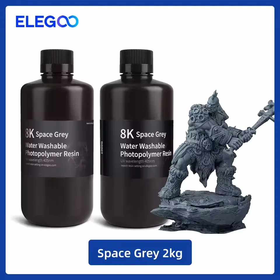 ELEGOO 8K Wasserlösliches Harz 405nm UV-härtend 1000g Space Grey Geruchsarm Hochpräzise für Saturn 2 8K Mars 3 Pro 3D-Drucker