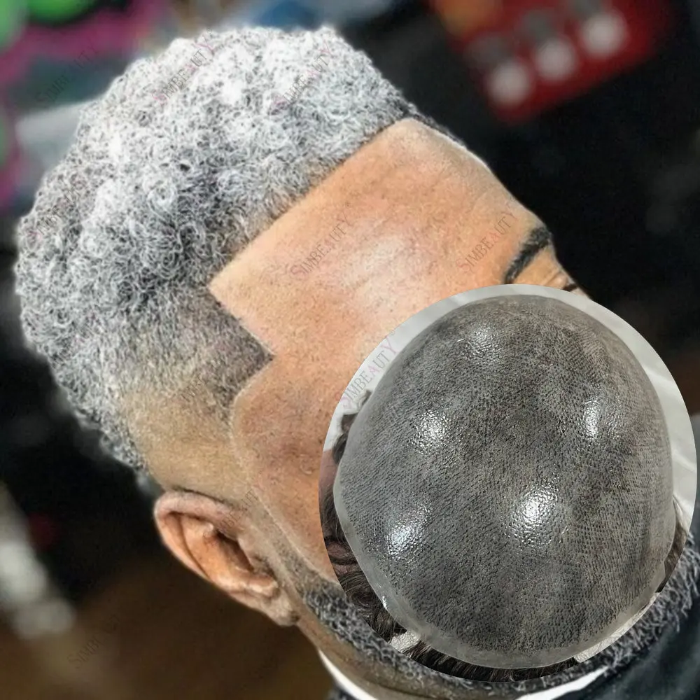 

Необнаружимый 6 мм вьющийся афро-черный мужской протез из человеческих волос, капиллярный мужской парик, супер прочный, полностью PU 1b40, 1b80, серый, черный парик