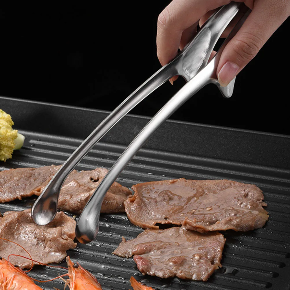 

1pc Stainless Steel Bbq Tongs Heat-Resistant Rust-Proof Kitchen Accessories Food Clips Ergonomic Design Comfort Grip Steak