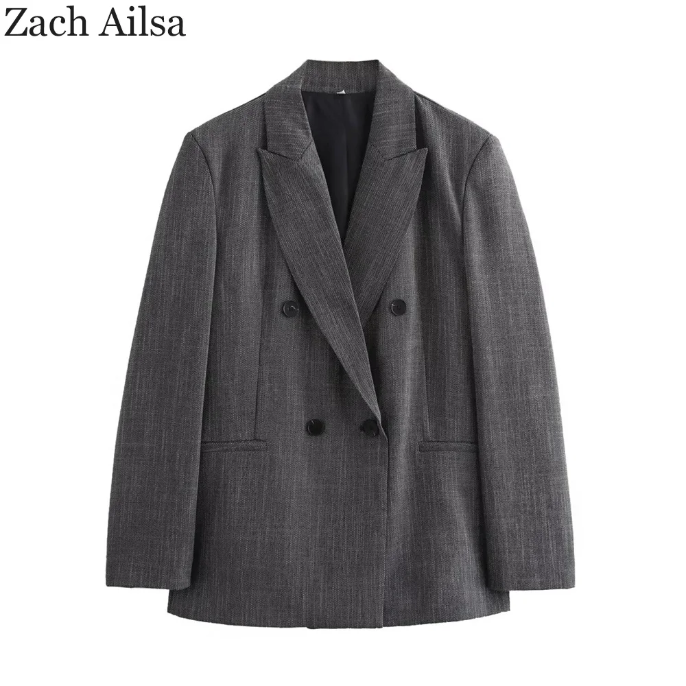 

Новый осенне-зимний женский двубортный пиджак с мягкими плечами и плиссированными широкими брюками.