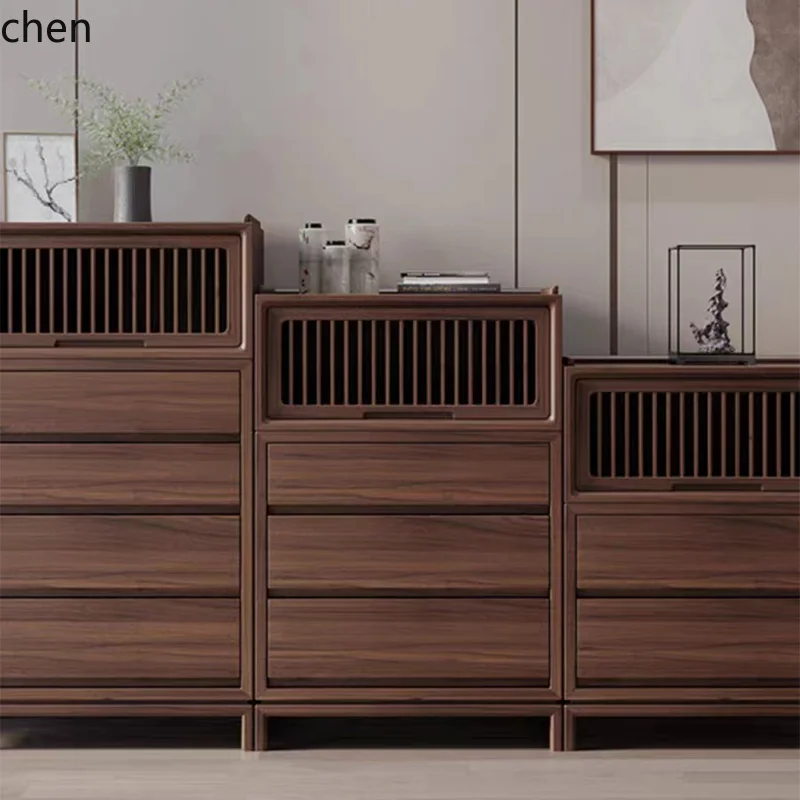 CZ  Five-Drawer Black Walnut Bedroom Storage Cabinet Wall-Mounted Storage Cabinet Small Apartment Simple Chest of Drawers