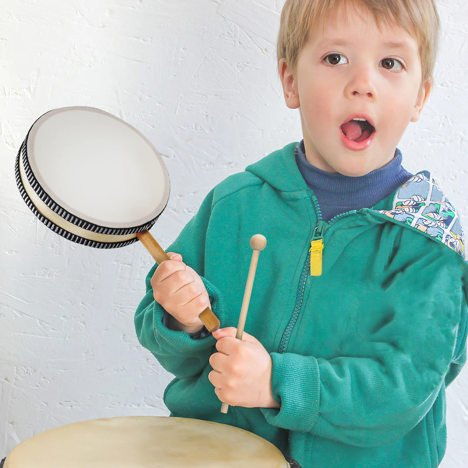 

1 set Hand Drum Percussion Instrument 6 Inch Wood Handle Kids Toy Drum Surface Unique Sound Portable Lightweight