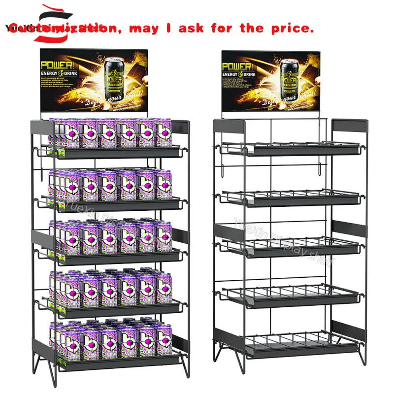custom.YX Heavy Duty Light Duty Customizable Freestanding Supermarket Shelf Metal Wire Display Stand Wood Iron Material Beverage