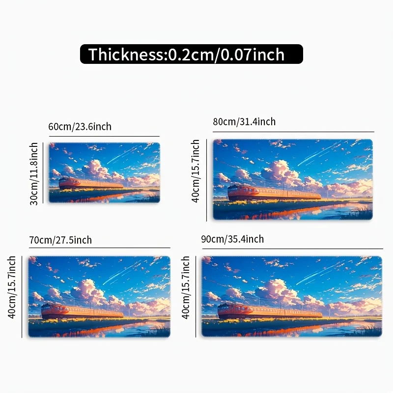 Anime Train Sunset Sky Extra Large Gaming Mouse Pad Non-Slip Rubber Desk Mat Stitched Edges