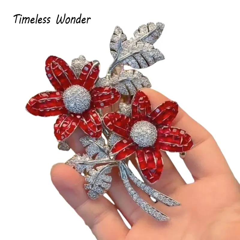 

Timeless Wonder Fancy Zircon Geo Floral Brooch Pins for Women Designer Jewelry Runway Top Luxury Cute Rare Statement 7523