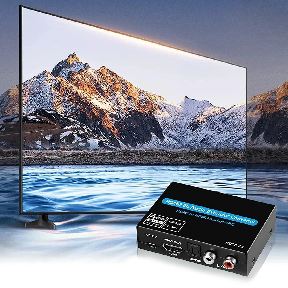 4K 60Hz HD-compatible 2.0 Audio Extractor Support 5.1Ch HD2.0b Audio ARC Switch with Audio Toslink Stereo for Apple TV PS4