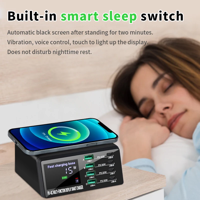 Multifunktionales 8-Port PD 45W QC3.0 Schnellladegerät Neue kabellose Ladestation für iPad und Mobiltelefon Fast Desktop Hub