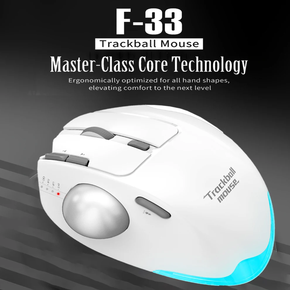 Ergonomic Bluetooth&2.4G Wireless Trackball Mouse,Rechargeable 4800DPI Wireless Mice with Programmable&Silent Design-Black/White