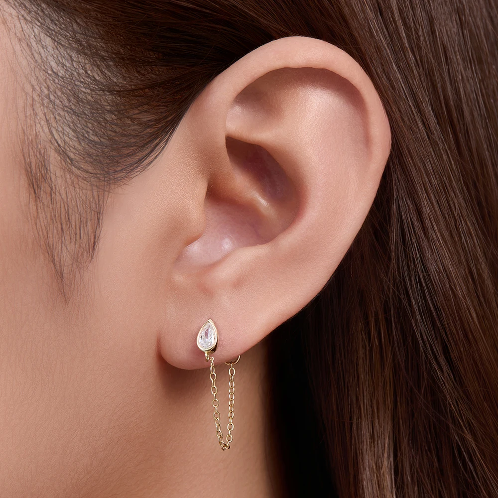 S925 Sterling Silver Waterdrop Shaped Zircon Punk Style Earrings for Trendy Girls Versatile Hanging Chain Dangle Earrings