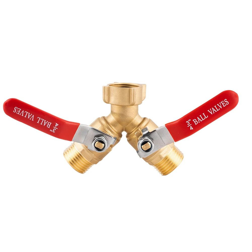 2 Way Brass Garden Hose Splitter Garden Tap Splitter With Long Handle Y Valve 3/4 In GHT Thread Watering Connector Garden Tools