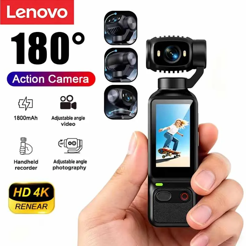Lenovo HD 4K Action Camera 180° Rotatable For Vlog YouTube Tiktok Girls Record Life Video Recording Entry Portable Action Cam