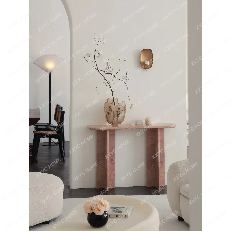 XX Natural Marble Very Narrow Entrance Table Small Apartment Entrance Corridor Art Medium Antique Travertine Platform
