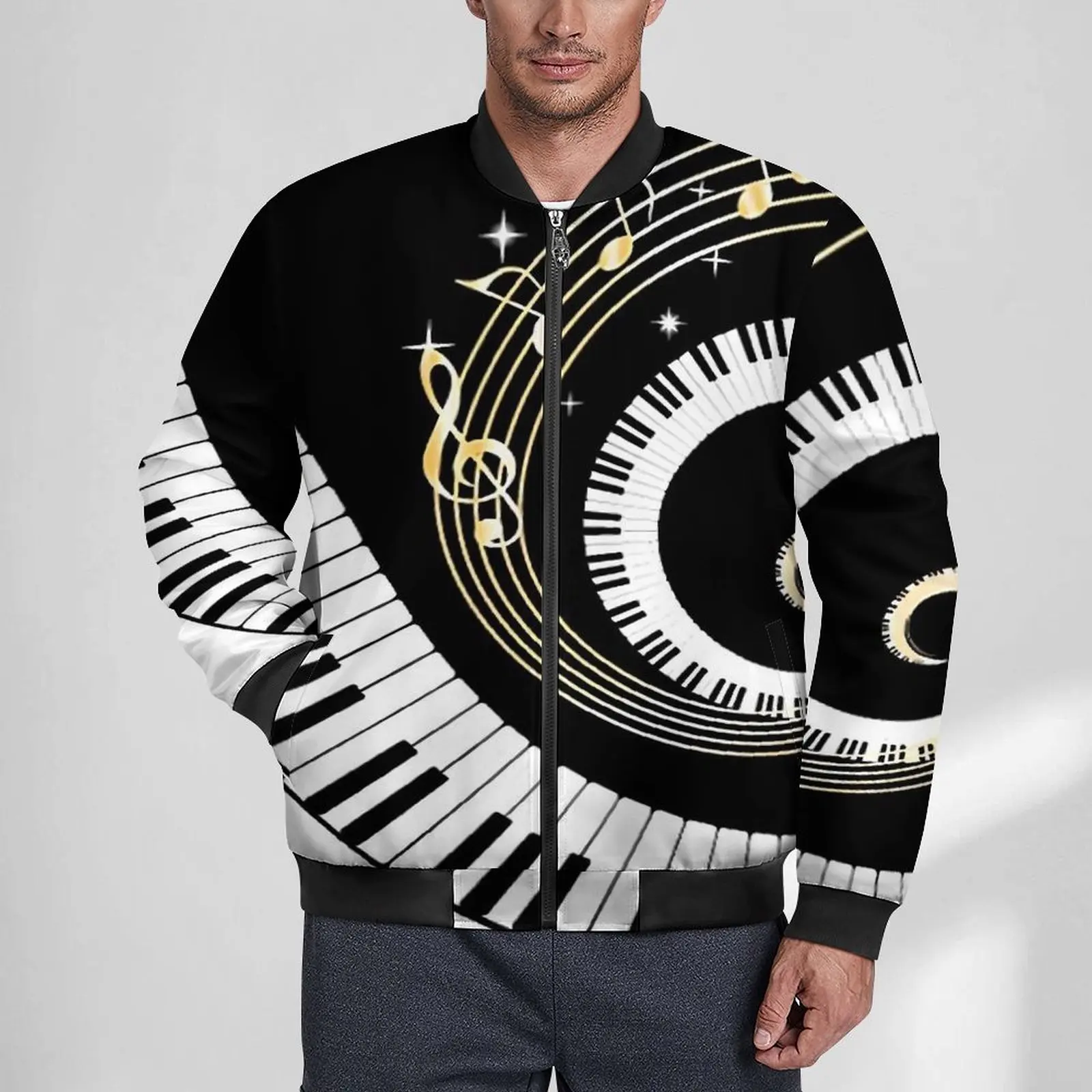 

Piano Music Keyboard Jackets Black White Waterproof Autumn Coats Male Retro Casual Jacket Design Outdoor Oversized Windbreakers