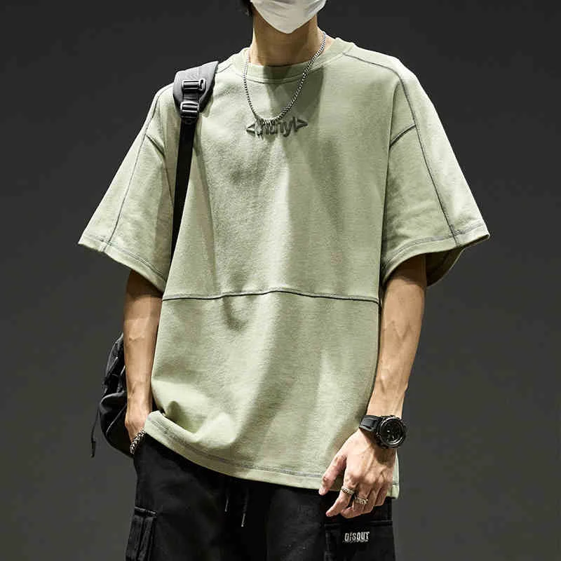 

2025 New Men's Letter Foam Printed Cotton Crewneck Tshirts Patchwork Breathable Short Sleeve Tee Tops Y2K Streetwear T-shirts