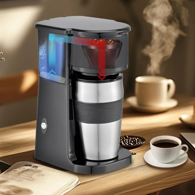 Cafetera Personal de una sola taza para el hogar, cafetera pequeña con filtro de goteo americano de 750W