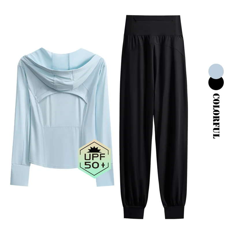 DRUR UPF+ 100 Tracksuit Set For Women With Long Sleeve Full Zip-Up Hooded Sweatshirt and Jogging Pants Suits 2 Piece Gym Outfits