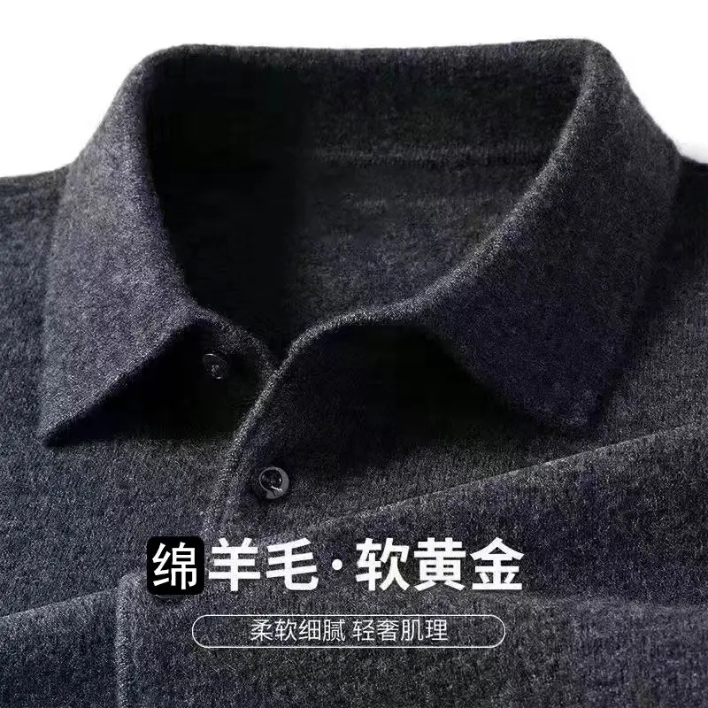 Male Polo Shirt Soft Lightweight Warm Knitted Luxury Simple Button Up Pullover 2025 Lapels Comfortable Business Sweater Clothing