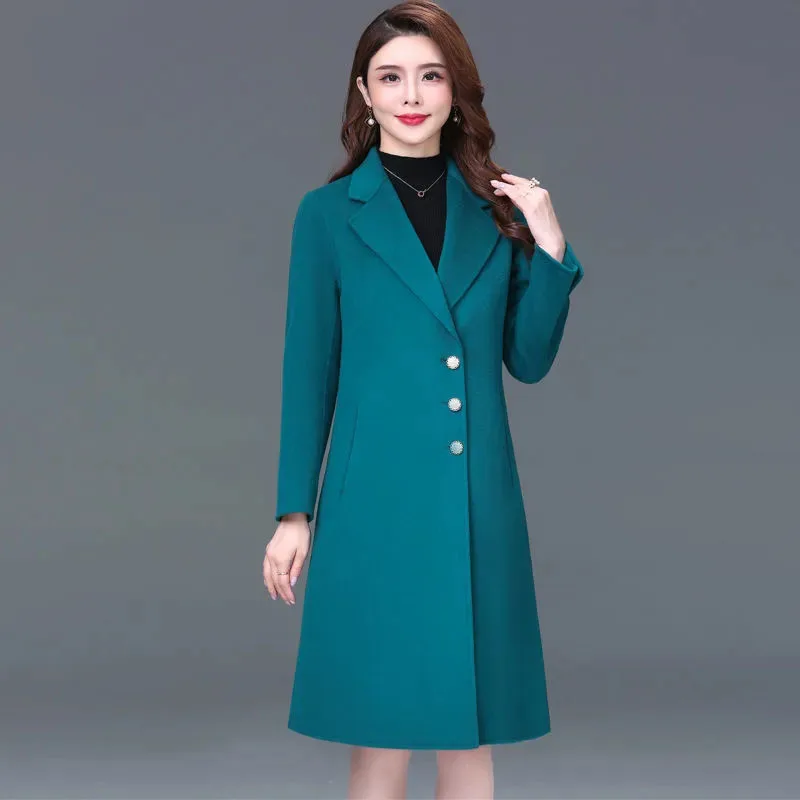 

Women's Thick Long Woolen Coat, Professional Trench Coats, Middle-aged Women's Clothing, Casual Coats, Autumn, Winter, New, 4XL