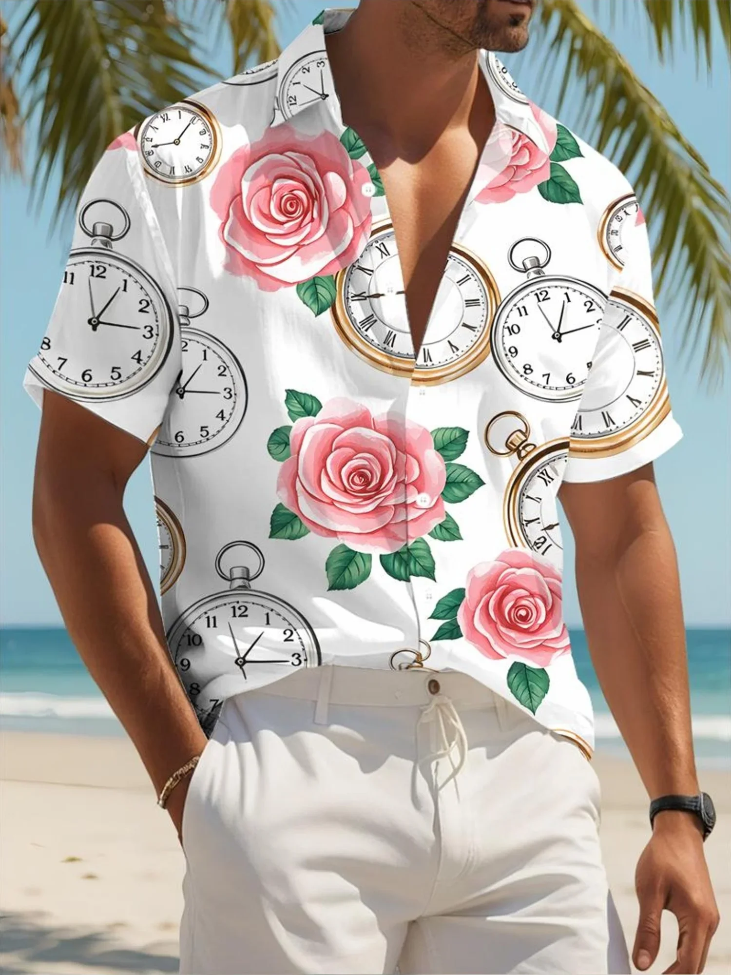 

Summer Trendy Loose Fit Men's Hawaiian Shirt Man Short Sleeve Bold Print Comfortable Stylish Holiday Party Tops