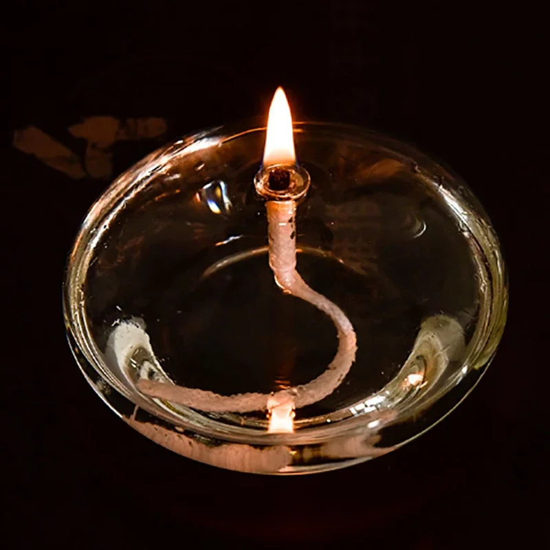 1PCS Handmade Oblate Transparent Glass Candlestick Oil Lamp With Wick Dinner Table Candle Rustic Christmas Home Decoration