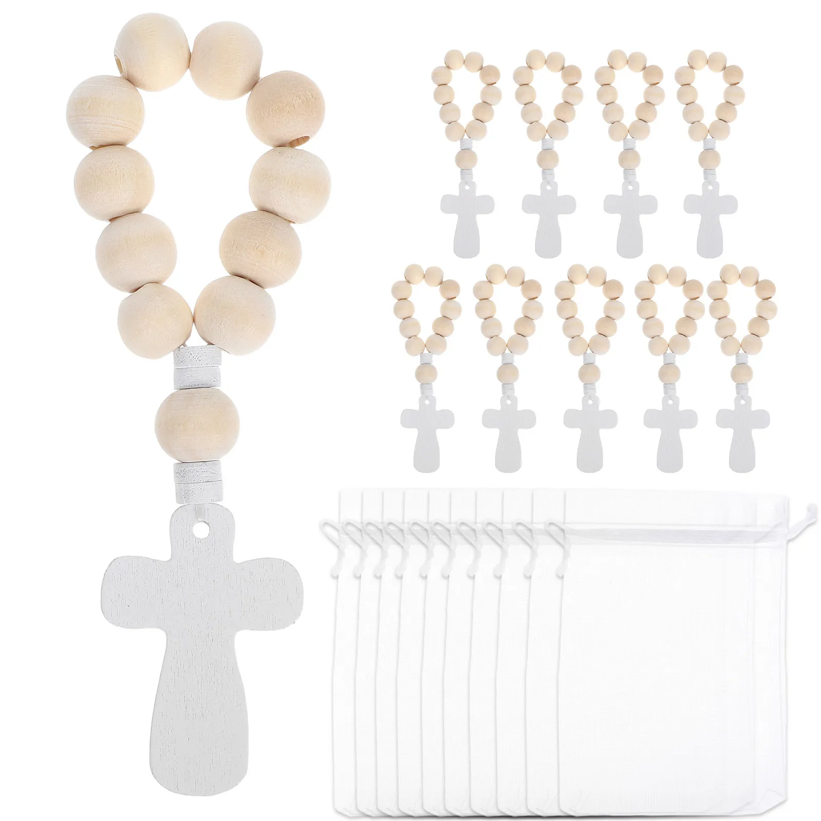 10Sets Wooden Portable Baptism Rosary Favor For Wedding Favors Christmas Stocking Stuffers Rosaries