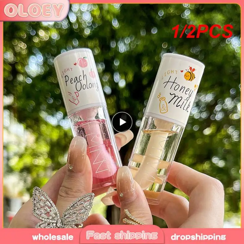 1/2PCS Korean Kawaii Lip gloss Honey Peach Lip Oil Long Lasting Non-sticky Moisturizes Vitamin E Lip Tint Lip Plumper Lip Care