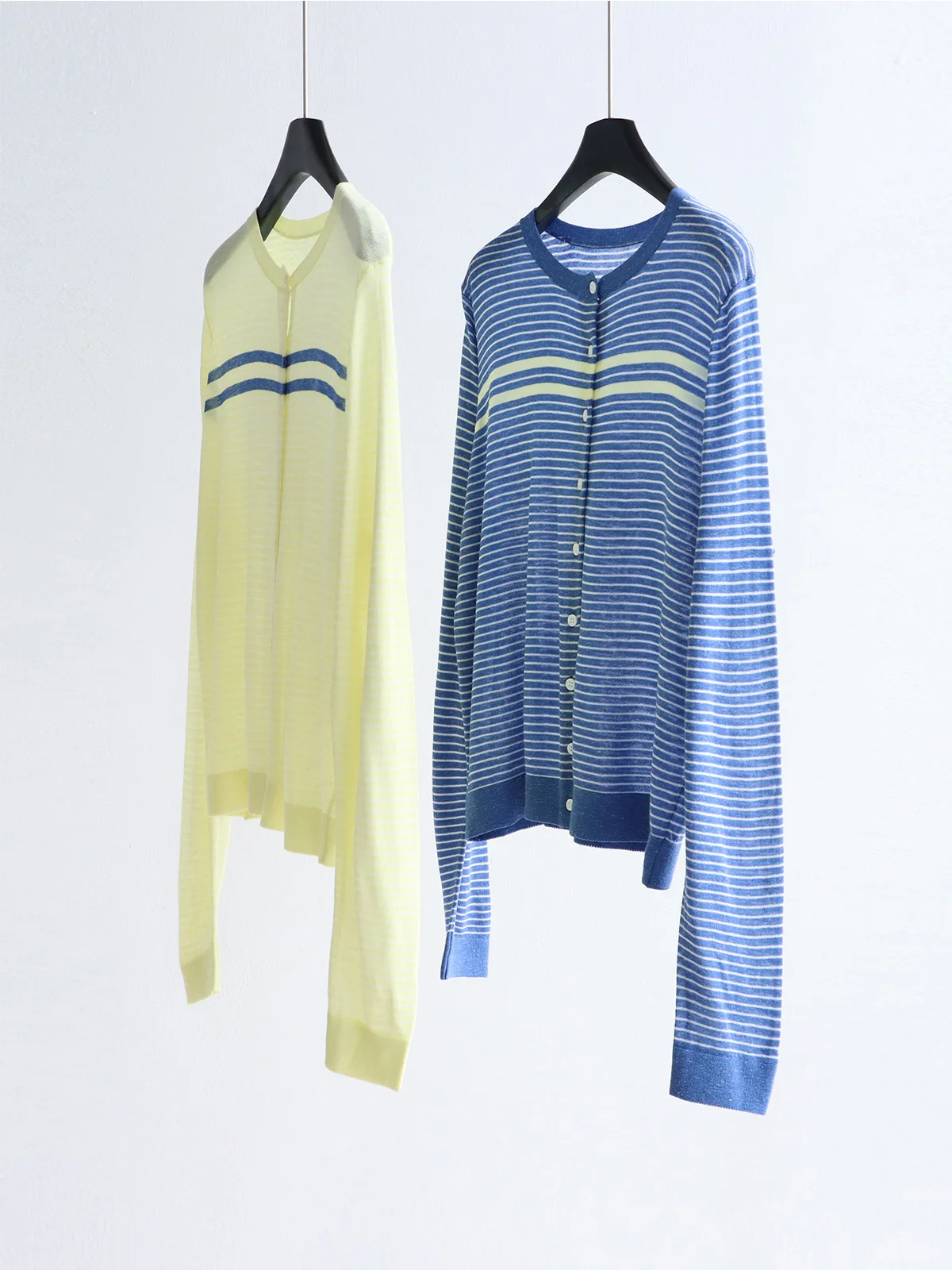 

Dave&di Linen Knit Shirt With Contrasting Stripes Dry And Casual Top Long Sleeved Sun Protection