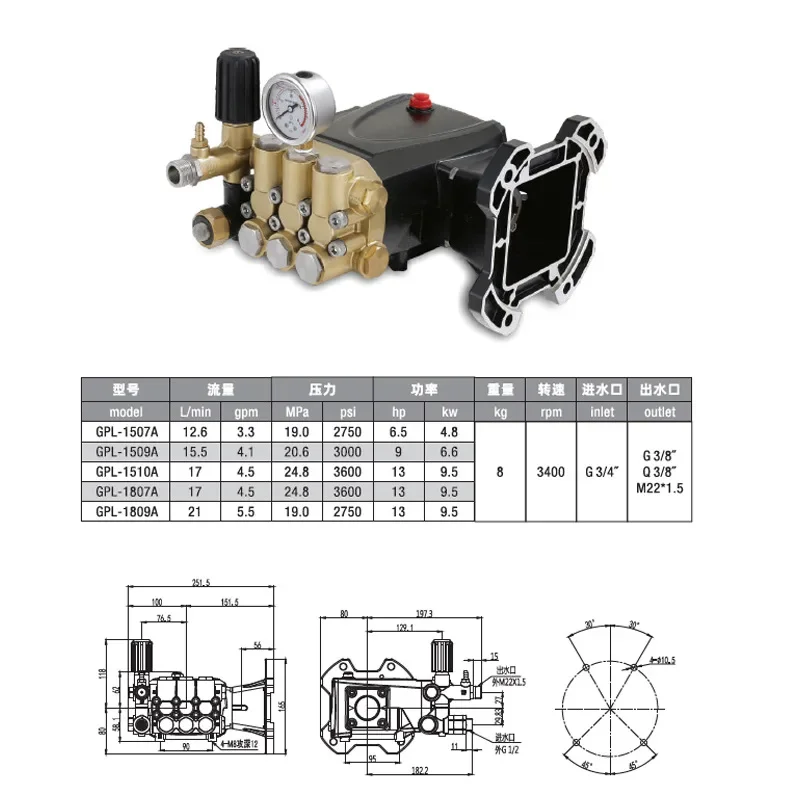 Premium Commercial High Pressure Washer Parts Washer Pump Head Reciprocating Pump Three Cylinder Crankshaft Pump
