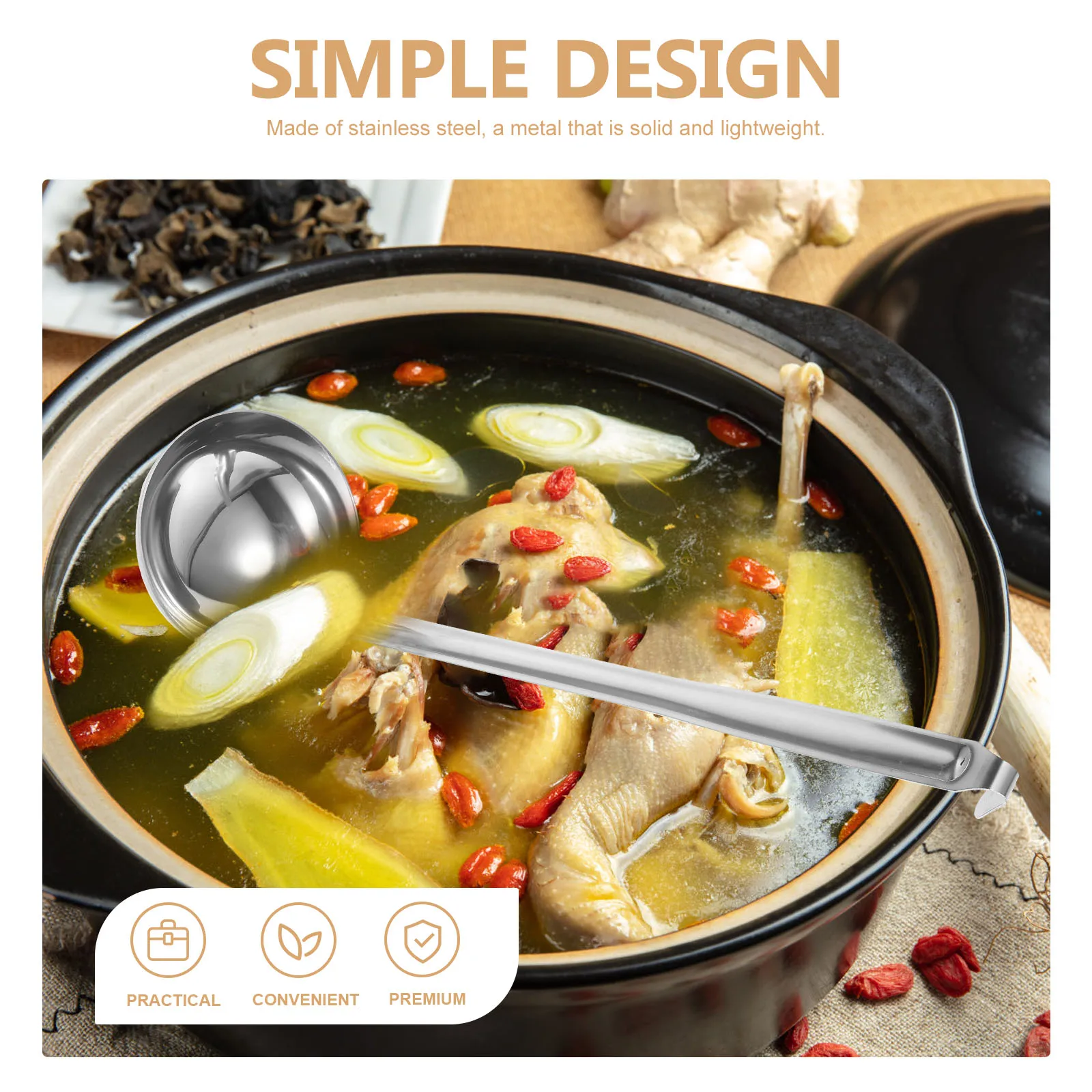 

Stainless Steel Soup Ladle Hanging Hook Design Long Handle Kitchen Cooking Utensil Perfect for Serving Soups Sauces Stews 13Cm