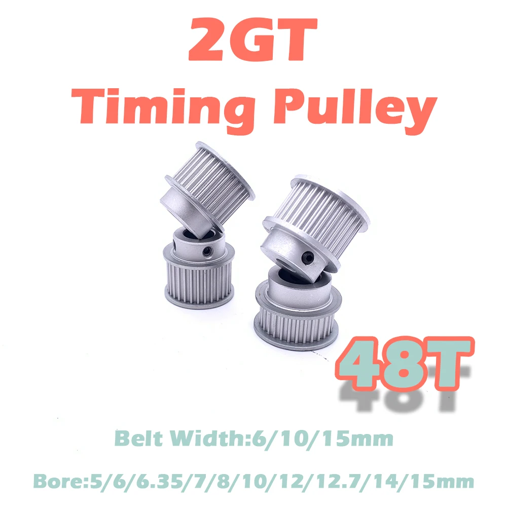 48 Teeth GT2 Timing Pulley Bore 5 6 7 8 10 12 14 15mm 48T 2GT Synchronous Wheel Belt Width 6 10 15mm 48Tooth 2GT Timing Pulley