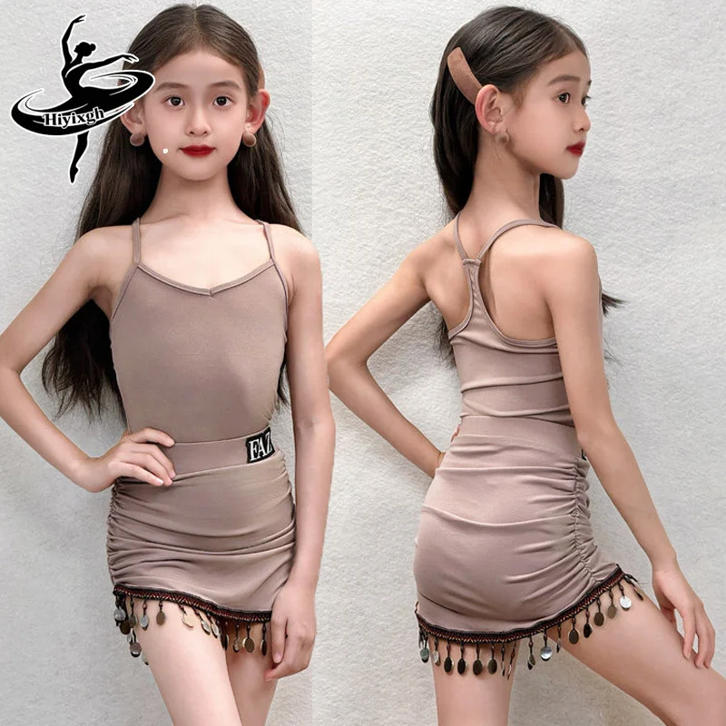 

Kids Latin Dance Outfit Sling Tops Split Skirts Set Girls Cha Cha Salsa Ballroom Practice Performance Costume Latin Wear