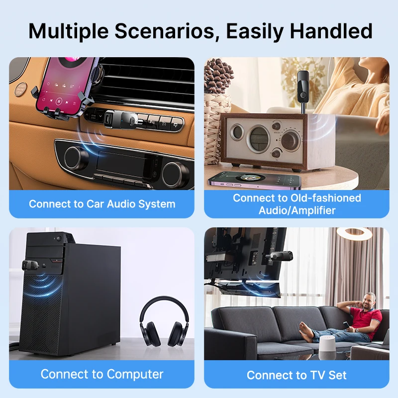 Bluetooth 5.3オーディオ受信機と送信機,ステレオミュージックドングル,TV用ワイヤレスアダプター,PC,カーキット,通話,3.5 AUX, TFジャック