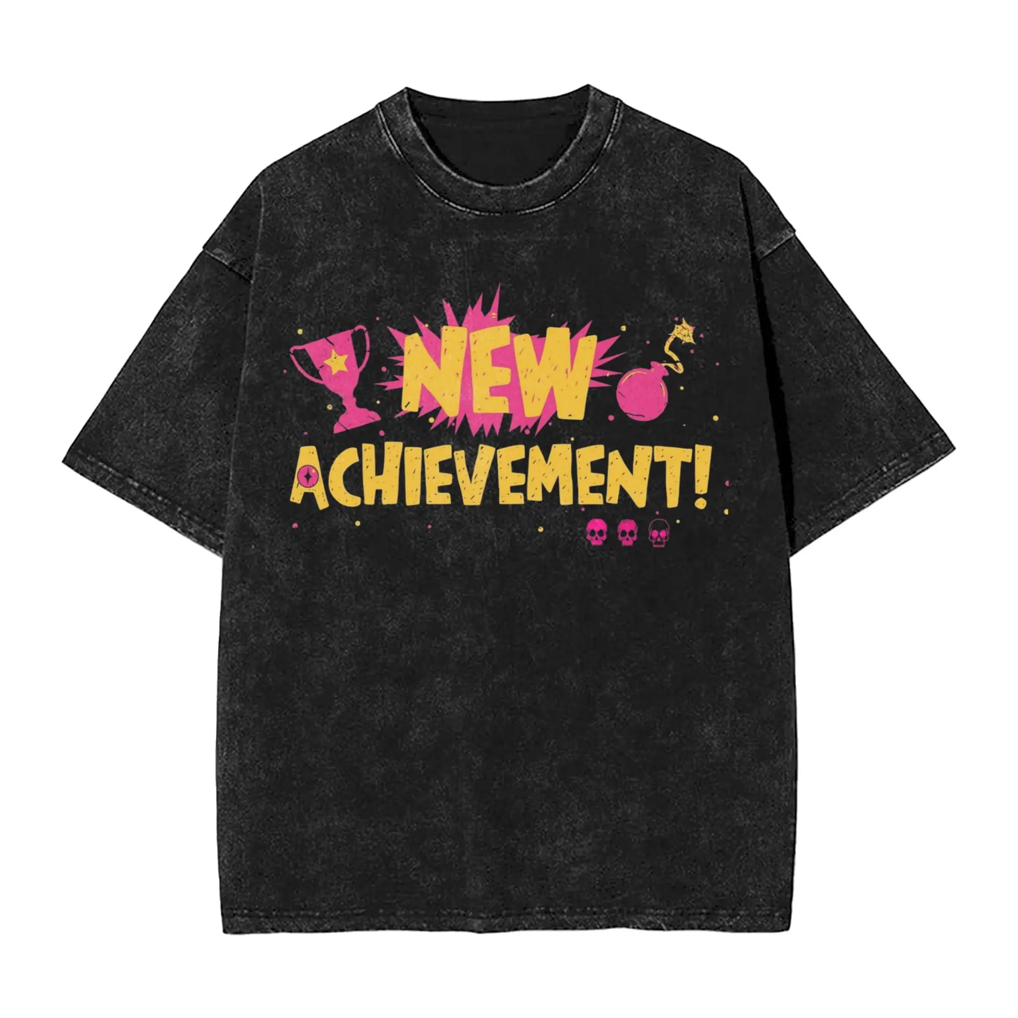 Washed T Shirts Dungeon Crawler Carls New Achievement Hip Hop Retro T-Shirt High Street Streetwear Summer Tops Tops Tees for Men