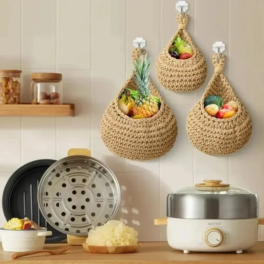 Hanging Baskets for Kitchen Wall Mounted Fruits Baskets Hanging Basket for Organizing Boho Handmade Woven Storage Handcrafted