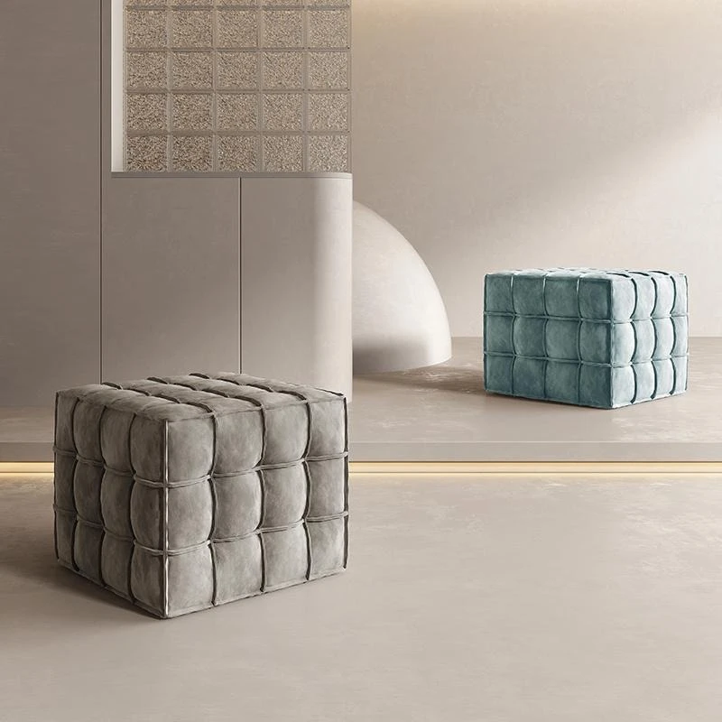 Frosted fabric footstool cloakroom pier Rubik's cube block leather square stool pedal
