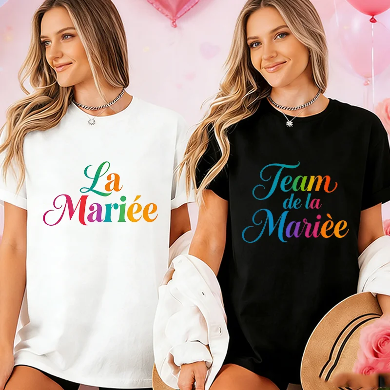 French Bachelorette EVJF Party T-Shirts Future Bride Team  Rainbow Gradient Graphic Blouses Short Sleeve Tees for Bridal Shower