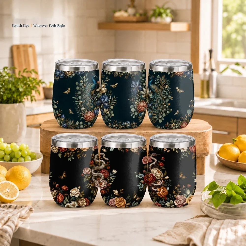 Ornate Floral Collage Vacuum Flasks 12oz Insulated Stainless Steel Mug with Lid Double Wall Vacuum Drink Coffee Cup Tumbler