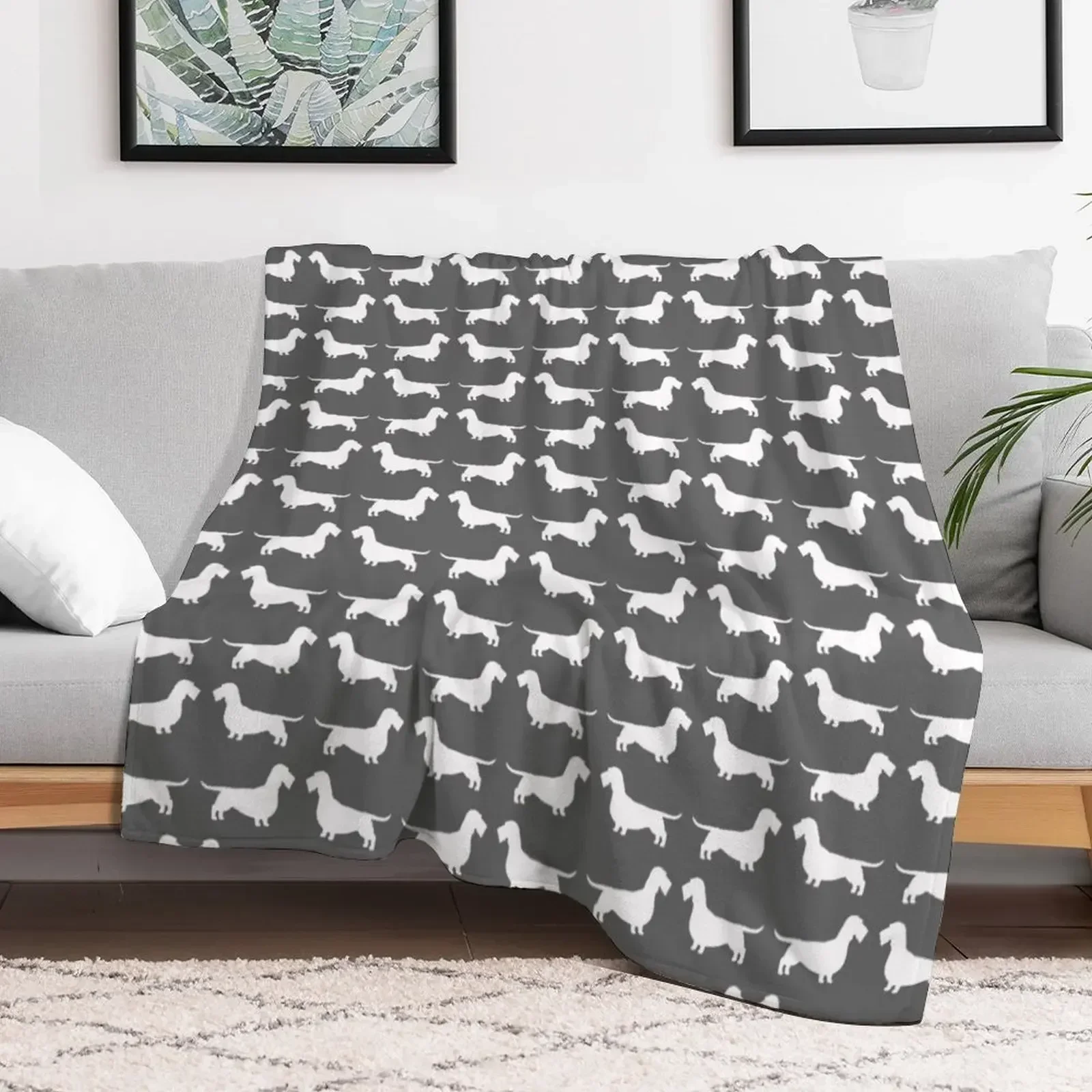 

Wire Haired Dachshund White Wiener Dog Silhouette(s) Throw Blanket Soft Plaid Bed Retros Blankets