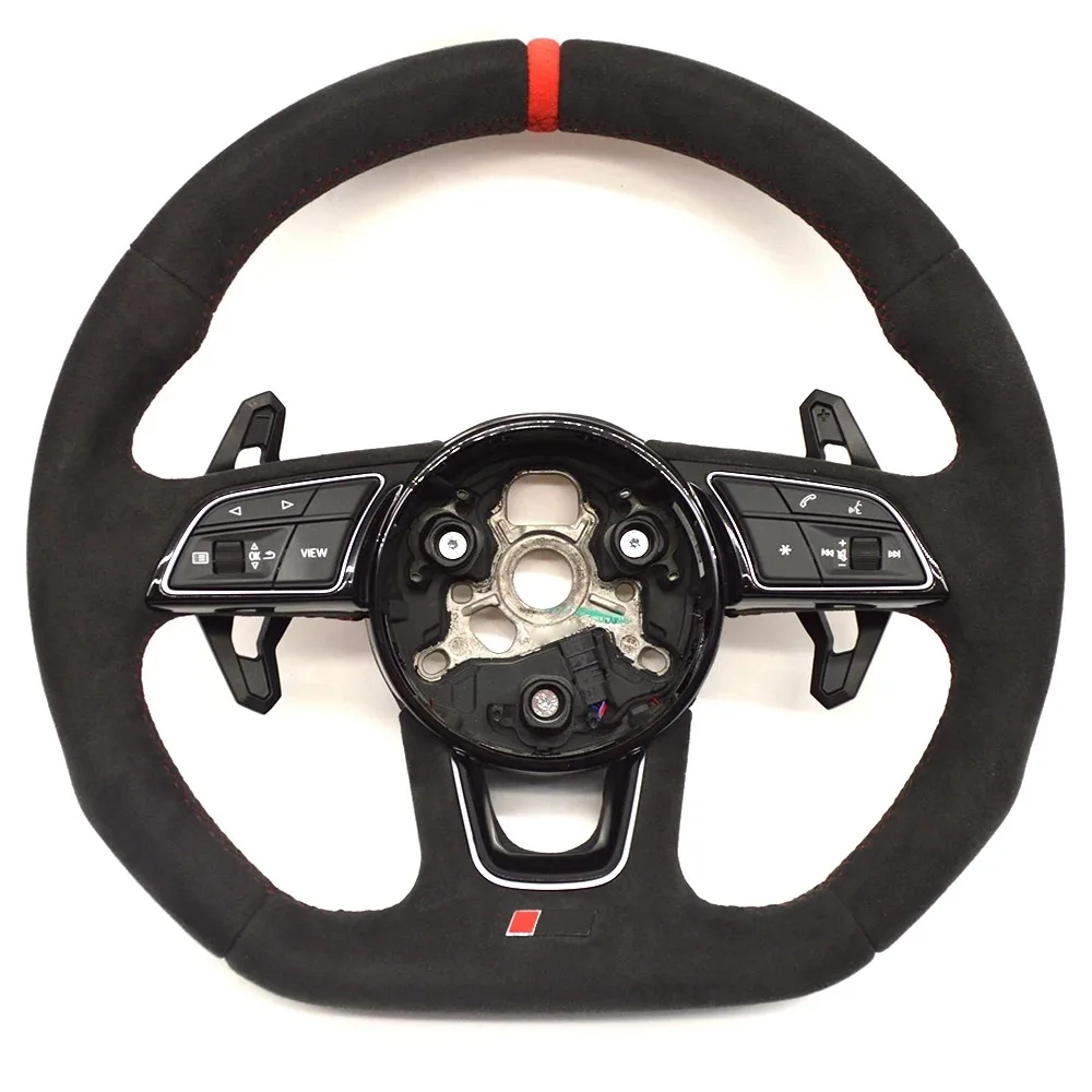 For Audi A4 B9 Alcantara Red Stitching RS/S  Logo Multifunctional Steering Wheel With Key Button Frame Assembly